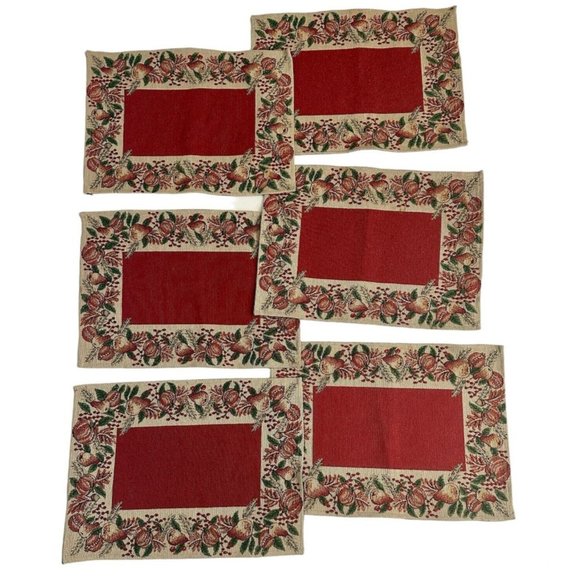 Set of 6 Vintage Fabric Fall Placemats Pumpkin Harvest Thanksgiving 18 x 13.5 In - Picture 2 of 10